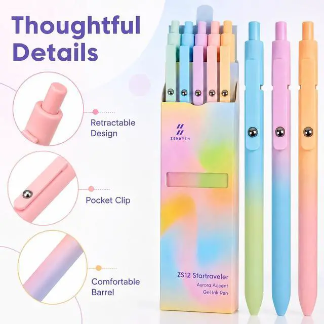Alt view image 3 of 7 - Gel Pens School Office Supplies - 10 Pcs 0.7mm Cute Black Ink Ballpoint, Aesthetic Fine Point Pen, Desk Accessories for Women College Teacher, Pastel Colored Smooth Writing Pen for Journaling Gifts