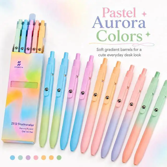 Alt view image 6 of 7 - Gel Pens School Office Supplies - 10 Pcs 0.7mm Cute Black Ink Ballpoint, Aesthetic Fine Point Pen, Desk Accessories for Women College Teacher, Pastel Colored Smooth Writing Pen for Journaling Gifts