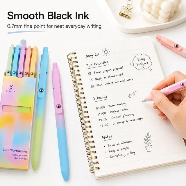 Alt view image 7 of 7 - Gel Pens School Office Supplies - 10 Pcs 0.7mm Cute Black Ink Ballpoint, Aesthetic Fine Point Pen, Desk Accessories for Women College Teacher, Pastel Colored Smooth Writing Pen for Journaling Gifts