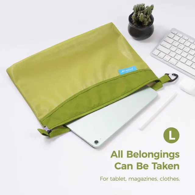 Alt view image 3 of 7 - Water-resistant Material Zipper Pouch, Mesh Zipper Bag for Storage, Travel, Office (Large, Green)