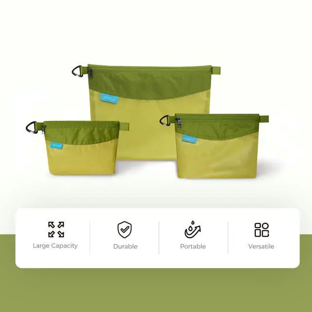 Alt view image 6 of 7 - Water-resistant Material Zipper Pouch, Mesh Zipper Bag for Storage, Travel, Office (Large, Green)
