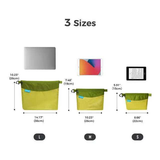 Alt view image 7 of 7 - Water-resistant Material Zipper Pouch, Mesh Zipper Bag for Storage, Travel, Office (Large, Green)
