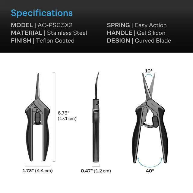 Alt view image 5 of 6 - 6.6 Stainless Steel Curved Pruning Shear 2-Pack, Lightweight Ergonomic Design, Curved Precision Blades with Nonstick Teflon Coating for Gardening, Hydroponics, Grow Tents