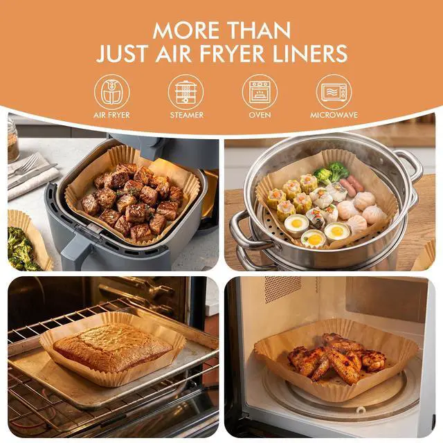 Alt view image 4 of 7 - Air Fryer Liners Disposable, 300 PCS 8 Inch Square Parchment Paper Liners for 58 QT Air Fryer Baskets, Unbleached Non-Stick Grease Resistant Liners for Easy Cleanup, Baking and Roasting