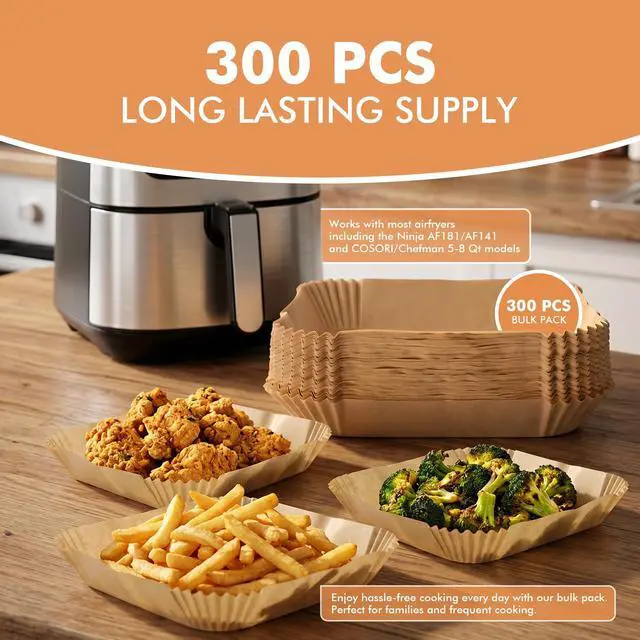 Alt view image 7 of 7 - Air Fryer Liners Disposable, 300 PCS 8 Inch Square Parchment Paper Liners for 58 QT Air Fryer Baskets, Unbleached Non-Stick Grease Resistant Liners for Easy Cleanup, Baking and Roasting