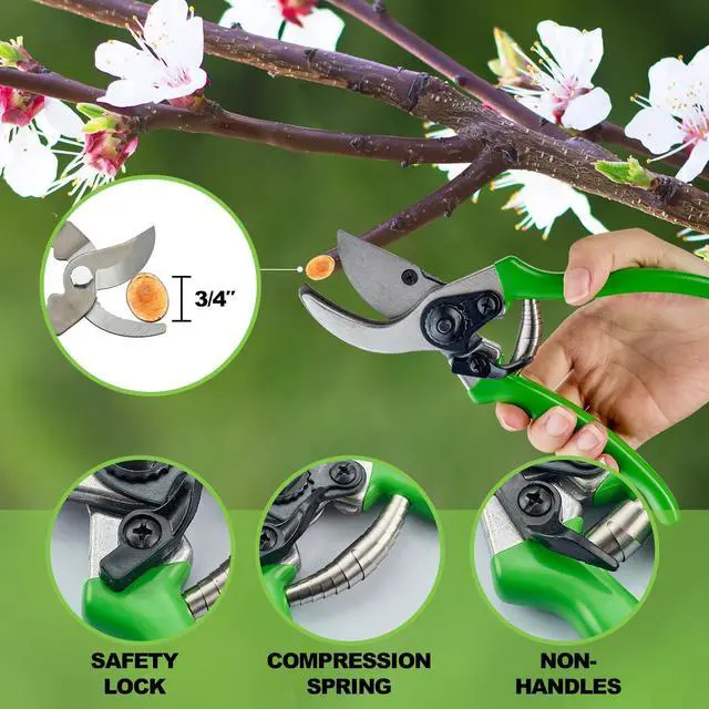 Alt view image 5 of 7 - Pro Pruning Shears - Heavy Duty Garden Shears with SK-5 Steel Blades, Ergonomic Non-Slip Handle Tree Branch Cutter & Flower Arranging Tool