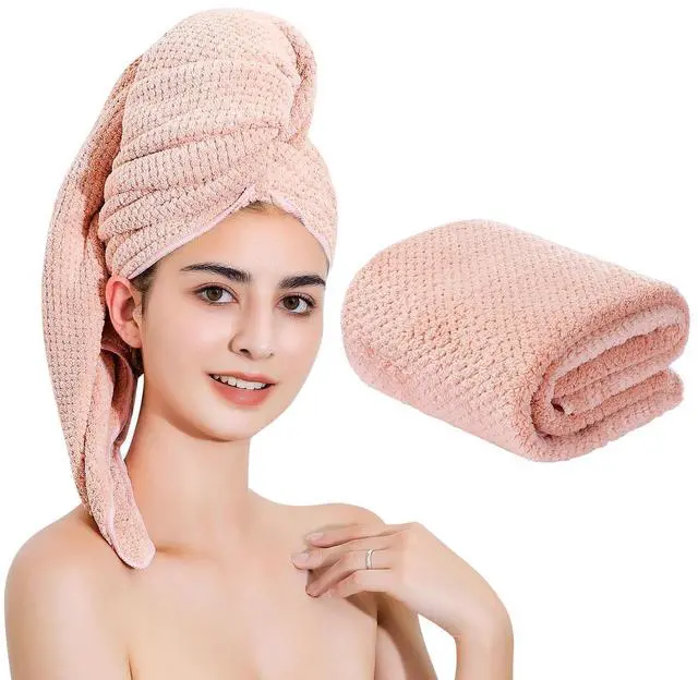 Main image of Microfiber Hair Towel Quick Dry Hair Towel Hair Drying Towels Suitable for All Kinds of Hair Ultra Absorbent Long and Thick Hair 24X48inch Lotus Root Pink (1pcs)