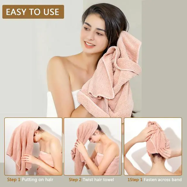 Alt view image 6 of 7 - Microfiber Hair Towel Quick Dry Hair Towel Hair Drying Towels Suitable for All Kinds of Hair Ultra Absorbent Long and Thick Hair 24X48inch Lotus Root Pink (1pcs)