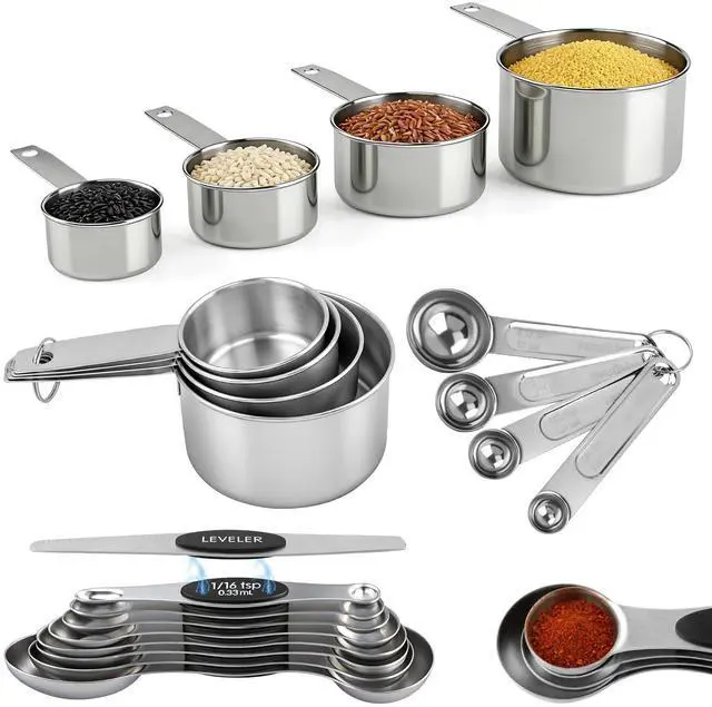 Main image of Measuring Cup and Magnetic Measuring Spoons Set, 8 Stainless Steel Nesting Measuring Cup & 8 Double Sided Stackable Magnetic Measuring Spoons & 1 Leveler for Cooking Dry & Liquid Ingredients
