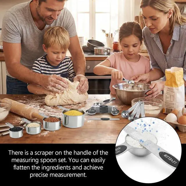 Alt view image 2 of 7 - Measuring Cup and Magnetic Measuring Spoons Set, 8 Stainless Steel Nesting Measuring Cup & 8 Double Sided Stackable Magnetic Measuring Spoons & 1 Leveler for Cooking Dry & Liquid Ingredients