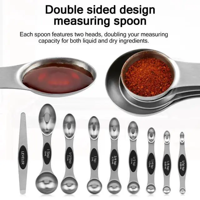 Alt view image 4 of 7 - Measuring Cup and Magnetic Measuring Spoons Set, 8 Stainless Steel Nesting Measuring Cup & 8 Double Sided Stackable Magnetic Measuring Spoons & 1 Leveler for Cooking Dry & Liquid Ingredients