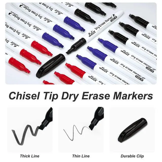 Alt view image 2 of 7 - Dry Erase Markers, 42 Pack 14 Black+14 Blue+14Red Dry Erase Markers Chisel Tip,Dry Erase Markers Bulk,Whiteboard Markers for School, Office Supplies,Perfect for White Board, Mirror,Calender