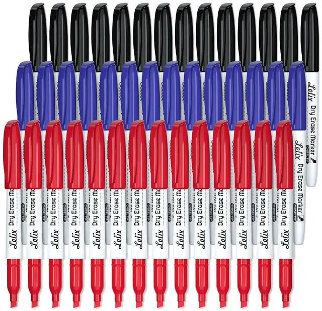 Main image of Dry Erase Markers, 42 Pack 14 Black+14 Blue+14Red Dry Erase Markers Chisel Tip,Dry Erase Markers Bulk,Whiteboard Markers for School, Office Supplies,Perfect for White Board, Mirror,Calender