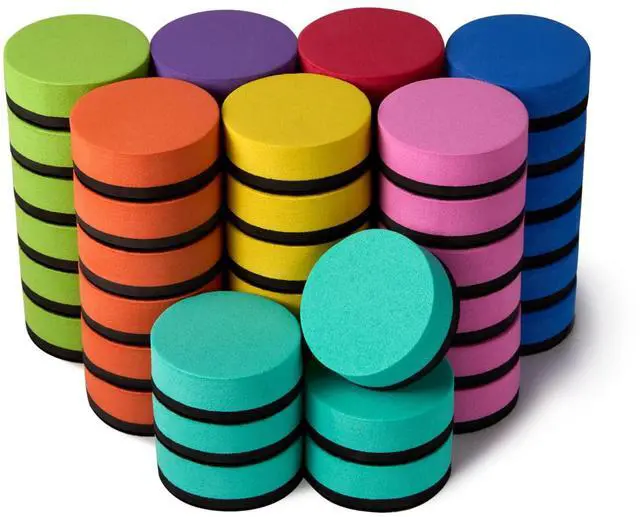 Main image of 48 Pack Magnetic Whiteboard Dry Erase Erasers Chalkboard Cleansers for Classroom, Home and Office (Round, 8 Color)