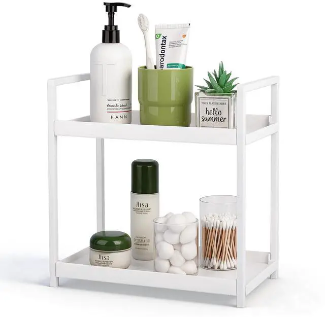 Main image of Bathroom Counter Organizer 2 Tier Vanity Storage Countertop Shelf Makeup Organizer Perfume Tray Skincare Holder for Sink, Dresser, Kitchen, Small White