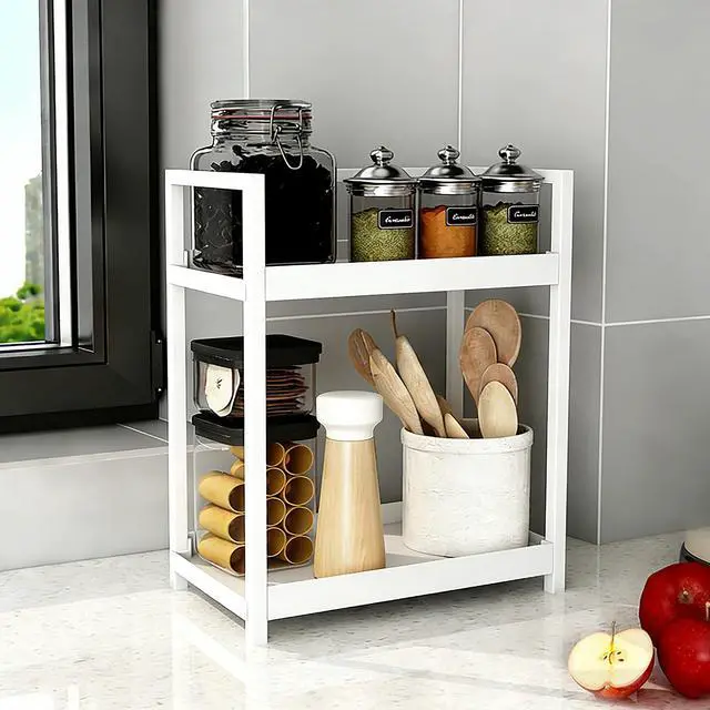 Alt view image 4 of 7 - Bathroom Counter Organizer 2 Tier Vanity Storage Countertop Shelf Makeup Organizer Perfume Tray Skincare Holder for Sink, Dresser, Kitchen, Small White