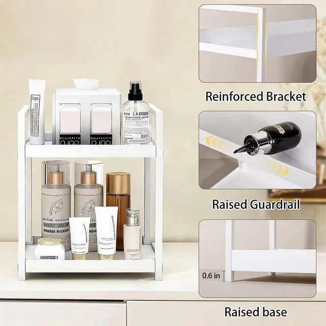 Alt view image 5 of 7 - Bathroom Counter Organizer 2 Tier Vanity Storage Countertop Shelf Makeup Organizer Perfume Tray Skincare Holder for Sink, Dresser, Kitchen, Small White