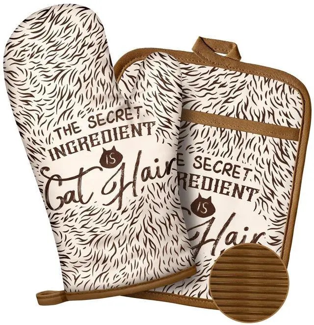 Main image of Funny Oven Mitts and Pot Holder for Women - Heat Resistant Brown Cute Novelty Kitchen Oven Mittens 100% Cotton, Non-Slip Silicone Surface Pot Holder for Baking and Cooking Accessories