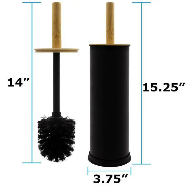 Alt view image 2 of 7 - Toilet Brush Holder with Bamboo Top - Black