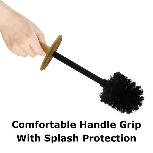 Alt view image 3 of 7 - Toilet Brush Holder with Bamboo Top - Black