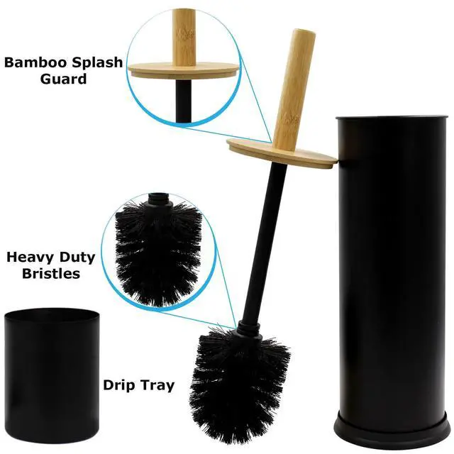 Alt view image 6 of 7 - Toilet Brush Holder with Bamboo Top - Black