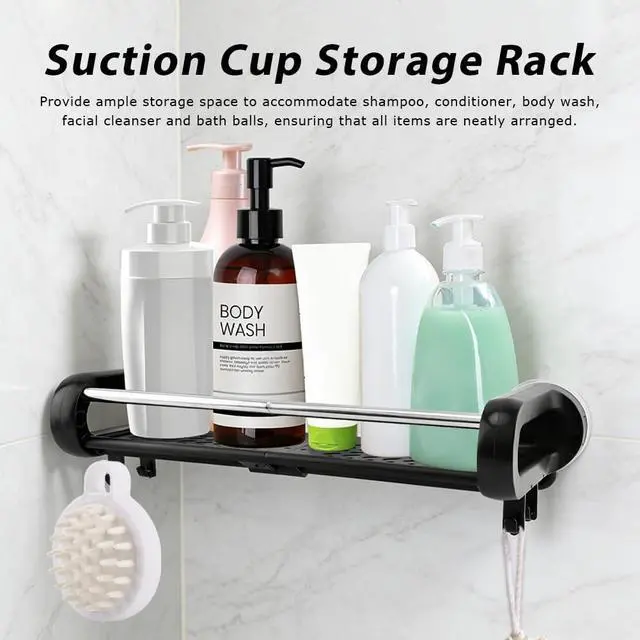 Alt view image 2 of 7 - Suction Cup Shower Shelf, Rustproof Suctions Showers Organizer, Storage Suction Powerful Max Hold 22lbs, No Drilling Shelves for Bathroom Storage & Home Decor(COLOR:black)