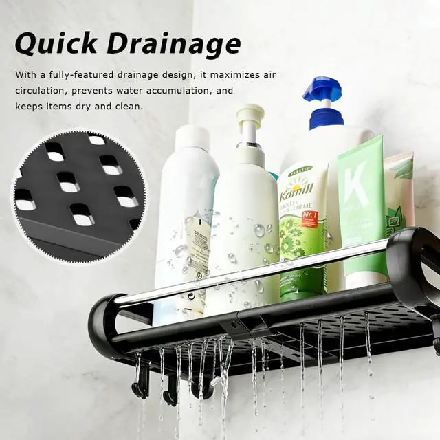 Alt view image 3 of 7 - Suction Cup Shower Shelf, Rustproof Suctions Showers Organizer, Storage Suction Powerful Max Hold 22lbs, No Drilling Shelves for Bathroom Storage & Home Decor(COLOR:black)