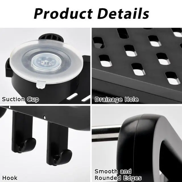Alt view image 5 of 7 - Suction Cup Shower Shelf, Rustproof Suctions Showers Organizer, Storage Suction Powerful Max Hold 22lbs, No Drilling Shelves for Bathroom Storage & Home Decor(COLOR:black)