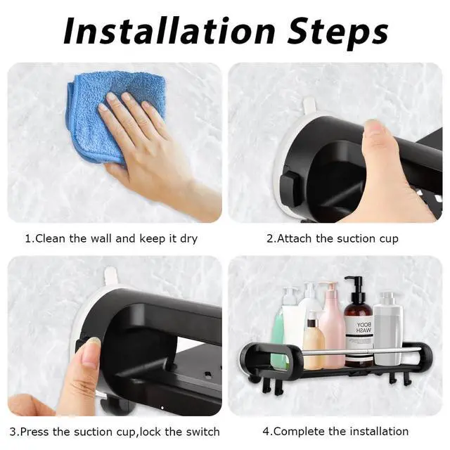 Alt view image 6 of 7 - Suction Cup Shower Shelf, Rustproof Suctions Showers Organizer, Storage Suction Powerful Max Hold 22lbs, No Drilling Shelves for Bathroom Storage & Home Decor(COLOR:black)