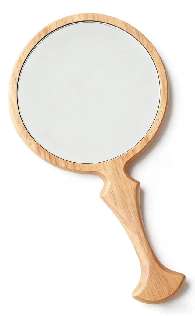Alt view image 2 of 7 - Wooden Handheld Mirror, Vintage Round Wood Hand Mirror with Handle, 5.1" x 9.6" Portable Decorative Makeup Mirror for Travel & Salon& Women Birthday Gifts (Yellow Beech Wood)