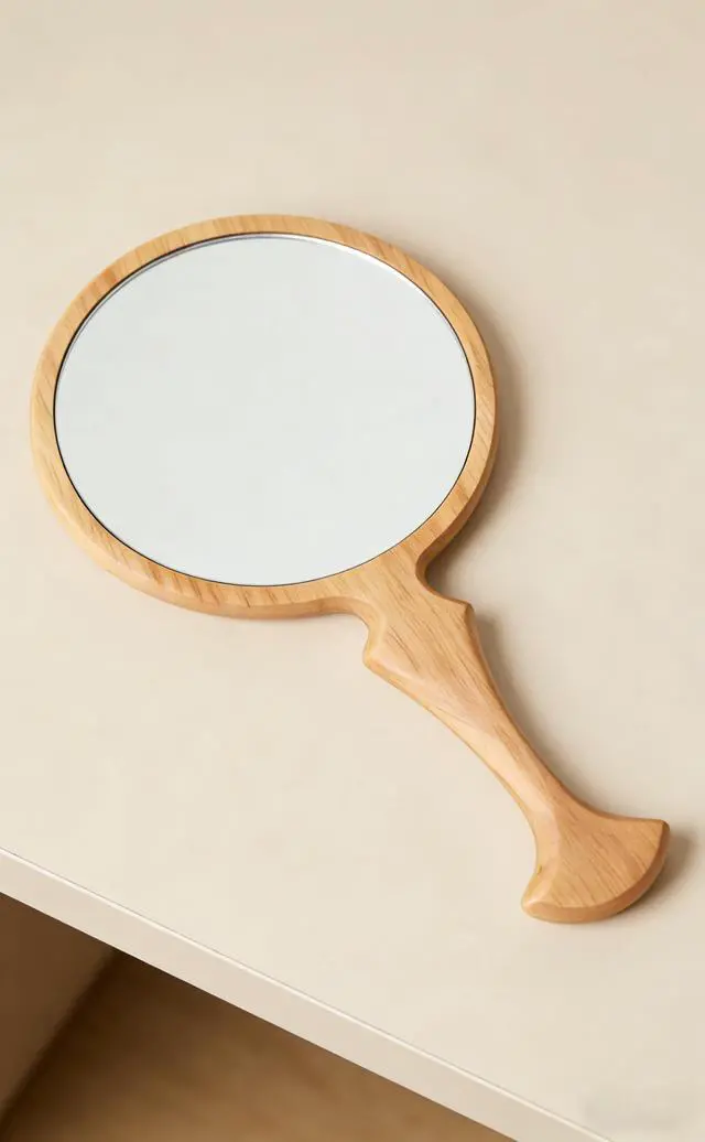 Alt view image 4 of 7 - Wooden Handheld Mirror, Vintage Round Wood Hand Mirror with Handle, 5.1" x 9.6" Portable Decorative Makeup Mirror for Travel & Salon& Women Birthday Gifts (Yellow Beech Wood)