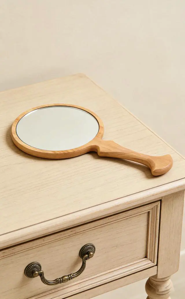 Alt view image 5 of 7 - Wooden Handheld Mirror, Vintage Round Wood Hand Mirror with Handle, 5.1" x 9.6" Portable Decorative Makeup Mirror for Travel & Salon& Women Birthday Gifts (Yellow Beech Wood)