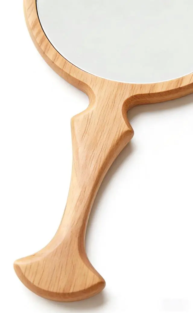 Alt view image 7 of 7 - Wooden Handheld Mirror, Vintage Round Wood Hand Mirror with Handle, 5.1" x 9.6" Portable Decorative Makeup Mirror for Travel & Salon& Women Birthday Gifts (Yellow Beech Wood)