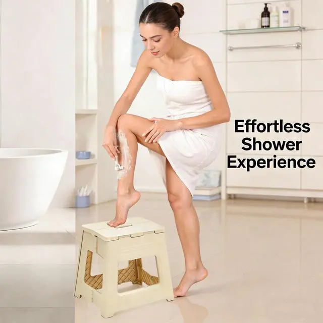 Alt view image 2 of 7 - Foldable Shower Stool for Shaving Legs, Plastic Shower Foot Rest for Inside Shower,11.9" High Anti-Slip Foot Step to Shave Leg Small Folding Bench Shaving Stool for Travel/Bathroom