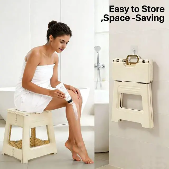 Alt view image 3 of 7 - Foldable Shower Stool for Shaving Legs, Plastic Shower Foot Rest for Inside Shower,11.9" High Anti-Slip Foot Step to Shave Leg Small Folding Bench Shaving Stool for Travel/Bathroom