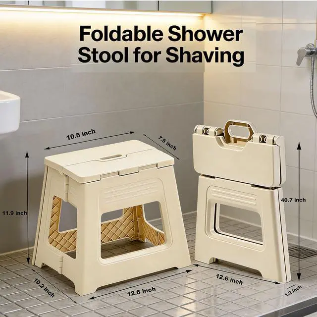 Alt view image 6 of 7 - Foldable Shower Stool for Shaving Legs, Plastic Shower Foot Rest for Inside Shower,11.9" High Anti-Slip Foot Step to Shave Leg Small Folding Bench Shaving Stool for Travel/Bathroom