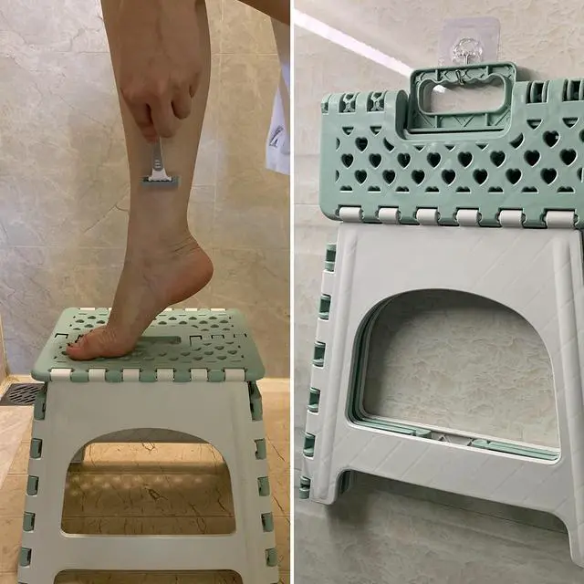 Alt view image 2 of 7 - Shower Stool for Inside Shower Shaving Legs, Foldable Shower Small Shower Stool, Waterproof Plastic Corner Shower Foot Rest, Pedicure Stand Foot Rest,Green