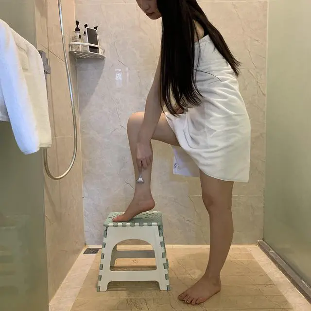 Alt view image 3 of 7 - Shower Stool for Inside Shower Shaving Legs, Foldable Shower Small Shower Stool, Waterproof Plastic Corner Shower Foot Rest, Pedicure Stand Foot Rest,Green