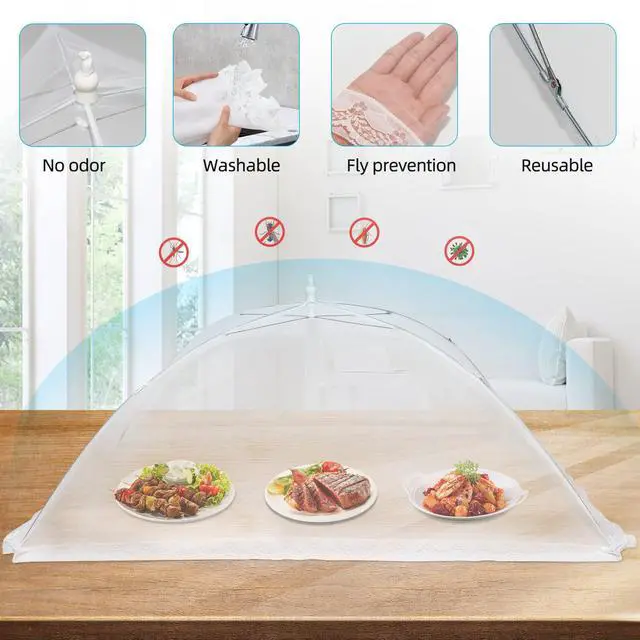 Alt view image 3 of 7 - 2 PCS Extra Large Food Covers Nets for Outside40"X24"umbrella Mesh Screen Covers for Outside Pop-Up Mesh Reusable and Collapsible Food Nets for Parties Picnics Outdoor BBQS