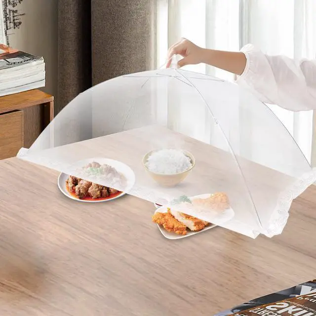 Alt view image 5 of 7 - 2 PCS Extra Large Food Covers Nets for Outside40"X24"umbrella Mesh Screen Covers for Outside Pop-Up Mesh Reusable and Collapsible Food Nets for Parties Picnics Outdoor BBQS