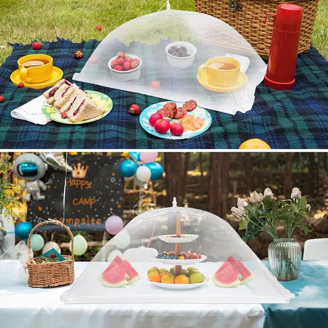 Alt view image 7 of 7 - 2 PCS Extra Large Food Covers Nets for Outside40"X24"umbrella Mesh Screen Covers for Outside Pop-Up Mesh Reusable and Collapsible Food Nets for Parties Picnics Outdoor BBQS
