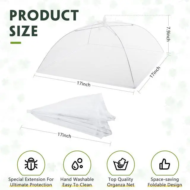 Alt view image 3 of 6 - 4 Pack Mesh Plant Cover Reusable Screen Cloche Dome Plant Protector Tent Collapsible Umbrella for Outdoor Garden Greenhouse Vegetable Flowers Strawberry from Animals(17 x 17 Inch,White)