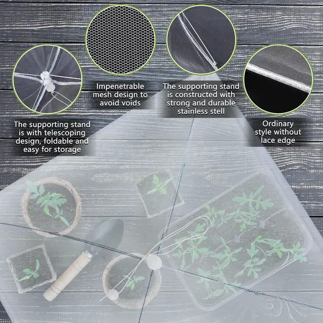 Alt view image 4 of 6 - 4 Pack Mesh Plant Cover Reusable Screen Cloche Dome Plant Protector Tent Collapsible Umbrella for Outdoor Garden Greenhouse Vegetable Flowers Strawberry from Animals(17 x 17 Inch,White)