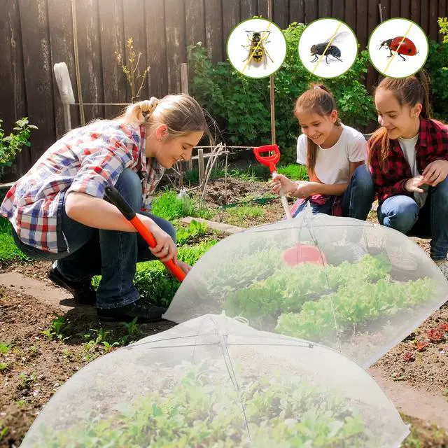 Alt view image 5 of 6 - 4 Pack Mesh Plant Cover Reusable Screen Cloche Dome Plant Protector Tent Collapsible Umbrella for Outdoor Garden Greenhouse Vegetable Flowers Strawberry from Animals(17 x 17 Inch,White)