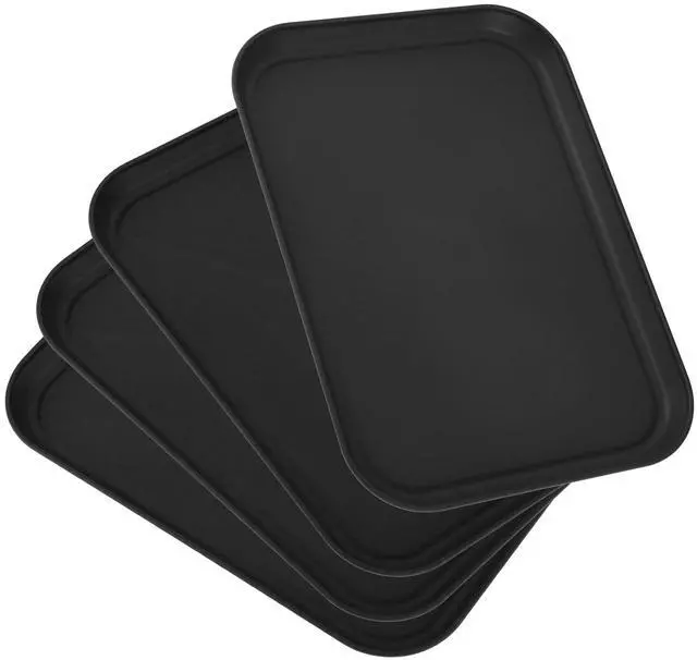 Main image of 4 Pack Black Plastic Serving Trays for Party Serving Food - Rectangular, 8.66 by 12 in, Heavy Duty Dessert Trays for Food Erving Platters for Party Tray Decor Veggie,Snack