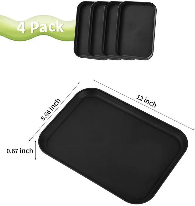 Alt view image 2 of 7 - 4 Pack Black Plastic Serving Trays for Party Serving Food - Rectangular, 8.66 by 12 in, Heavy Duty Dessert Trays for Food Erving Platters for Party Tray Decor Veggie,Snack
