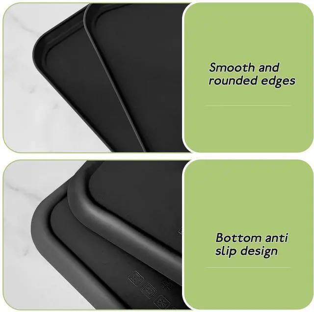 Alt view image 3 of 7 - 4 Pack Black Plastic Serving Trays for Party Serving Food - Rectangular, 8.66 by 12 in, Heavy Duty Dessert Trays for Food Erving Platters for Party Tray Decor Veggie,Snack