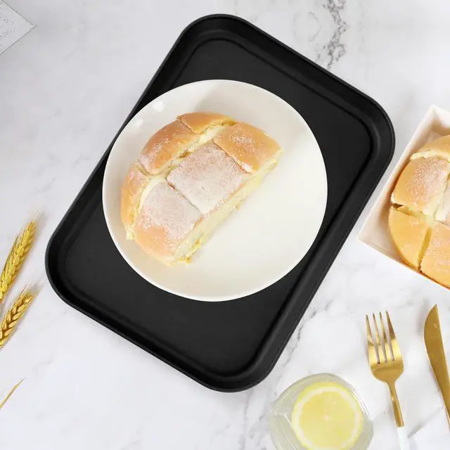 Alt view image 5 of 7 - 4 Pack Black Plastic Serving Trays for Party Serving Food - Rectangular, 8.66 by 12 in, Heavy Duty Dessert Trays for Food Erving Platters for Party Tray Decor Veggie,Snack