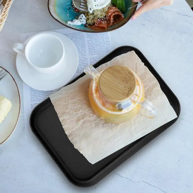 Alt view image 4 of 7 - 4 Pack Black Plastic Serving Trays for Party Serving Food - Rectangular, 8.66 by 12 in, Heavy Duty Dessert Trays for Food Erving Platters for Party Tray Decor Veggie,Snack