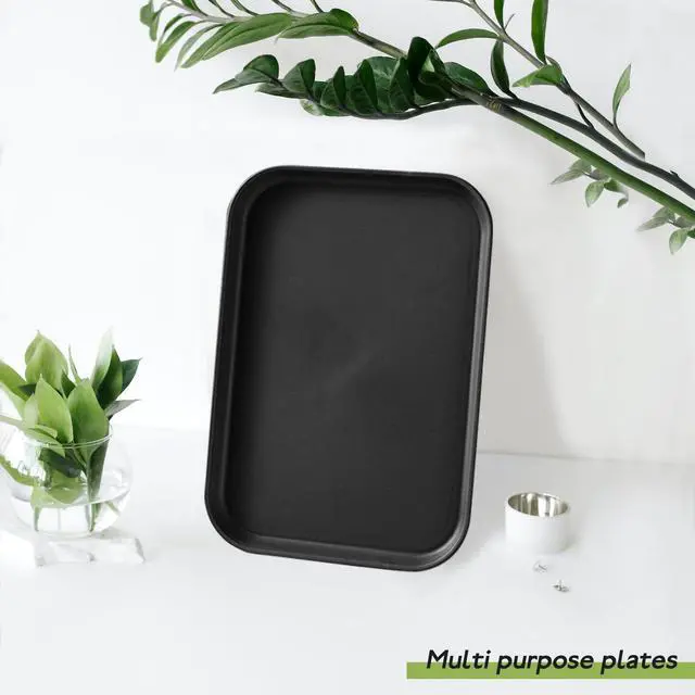 Alt view image 6 of 7 - 4 Pack Black Plastic Serving Trays for Party Serving Food - Rectangular, 8.66 by 12 in, Heavy Duty Dessert Trays for Food Erving Platters for Party Tray Decor Veggie,Snack